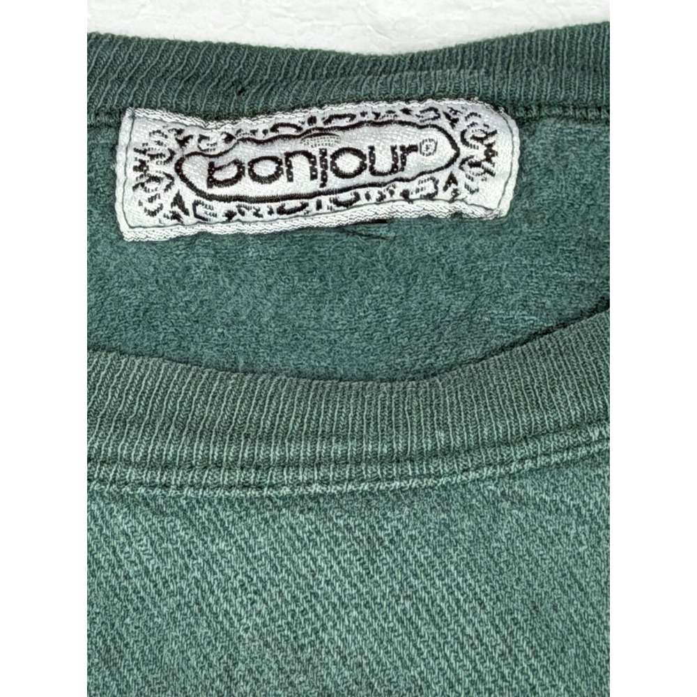Vintage 90s Bonjour Tradition 22/24 Sweatshirt Plaid Distressed Green No Stretch - Picture 8 of 15